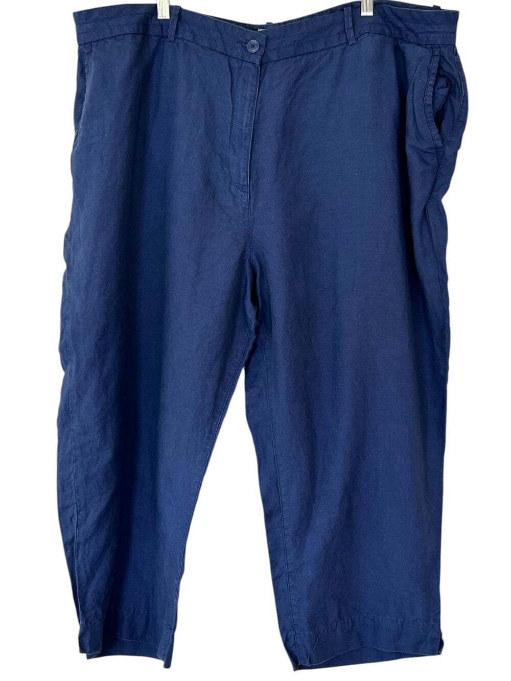 LL Bean Plus Size 24W Linen Navy Blue Classic Fit Crop Capri Pants